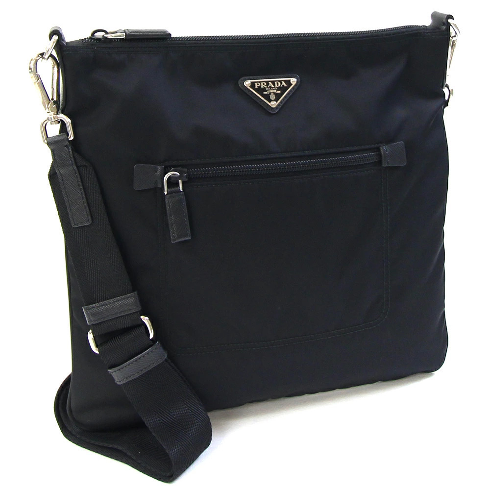 Prada Shoulder Bag Black Leather Crossbody Gusset Handbag